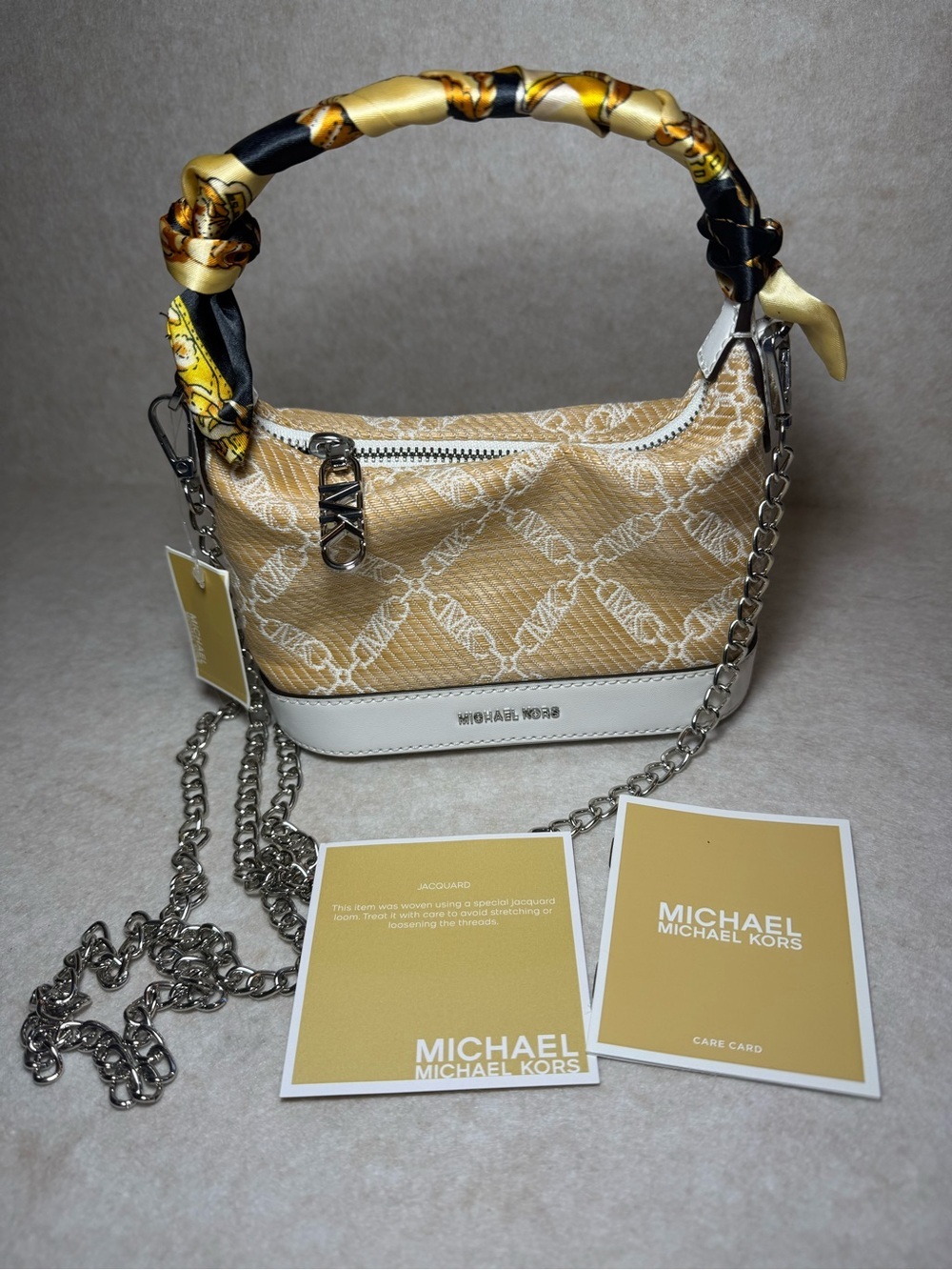 Michael Kors Wythe Natural White Small Raffia Jacquard Crossbody Bag NWT
